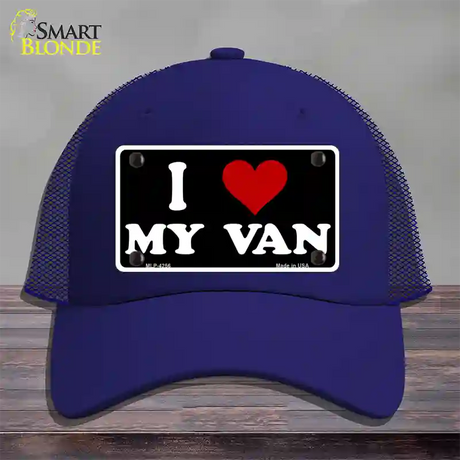 I Love My Van Black Novelty License Plate Hat Mesh / Royal Blue