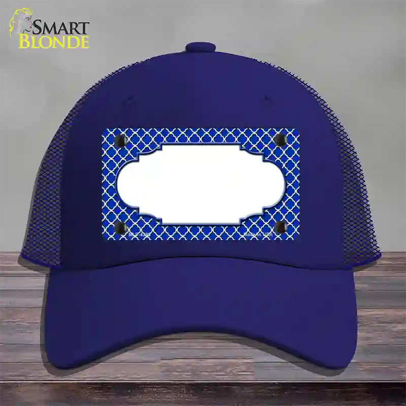 Blue White Quatrefoil Center Scallop Novelty License Plate Hat Mesh / Royal Blue