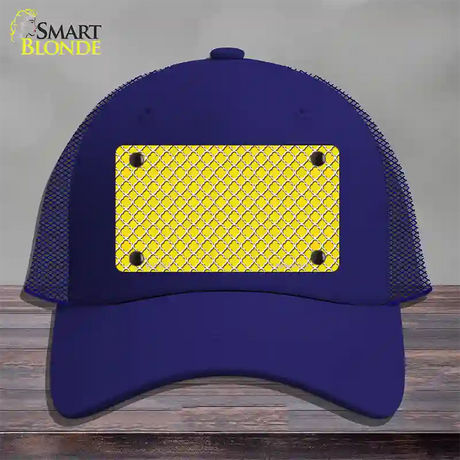 Yellow White Quatrefoil Novelty License Plate Hat Mesh / Royal Blue
