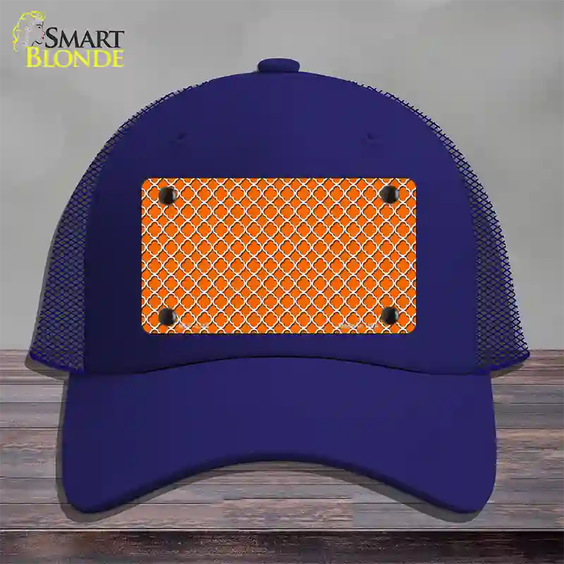 Orange White Quatrefoil Novelty License Plate Hat Mesh / Royal Blue