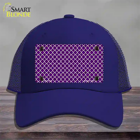 Purple White Quatrefoil Novelty License Plate Hat Mesh / Royal Blue