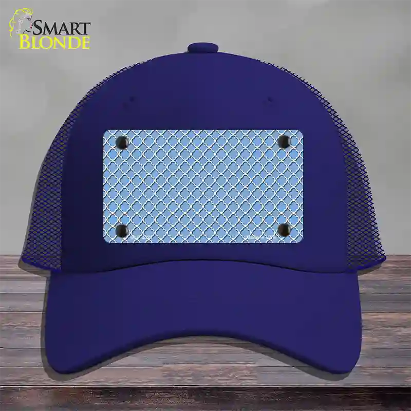 Light Blue White Quatrefoil Novelty License Plate Hat Mesh / Royal Blue