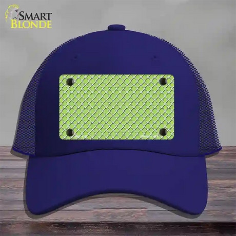 Lime Green White Quatrefoil Novelty License Plate Hat Mesh / Royal Blue