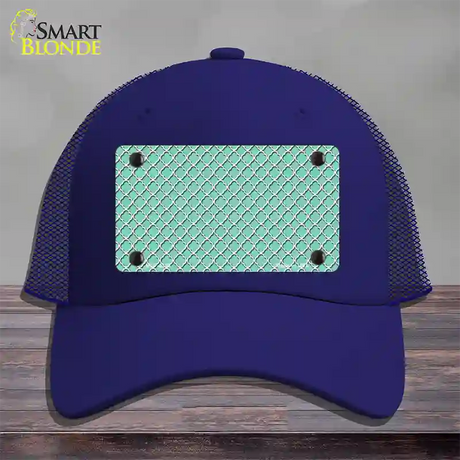 Mint White Quatrefoil Novelty License Plate Hat Mesh / Royal Blue