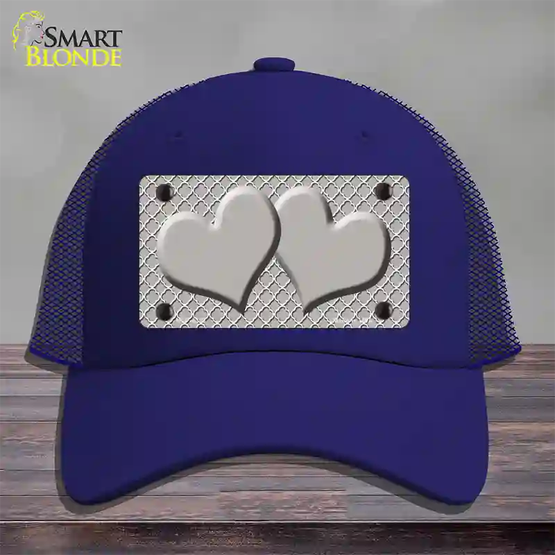 Grey White Quatrefoil Grey Center Hearts Novelty License Plate Hat Mesh / Royal Blue
