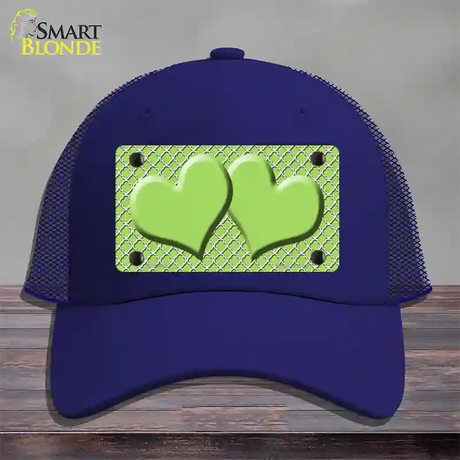 Lime Green White Quatrefoil Lime Green Center Hearts Novelty License Plate Hat Mesh / Royal Blue