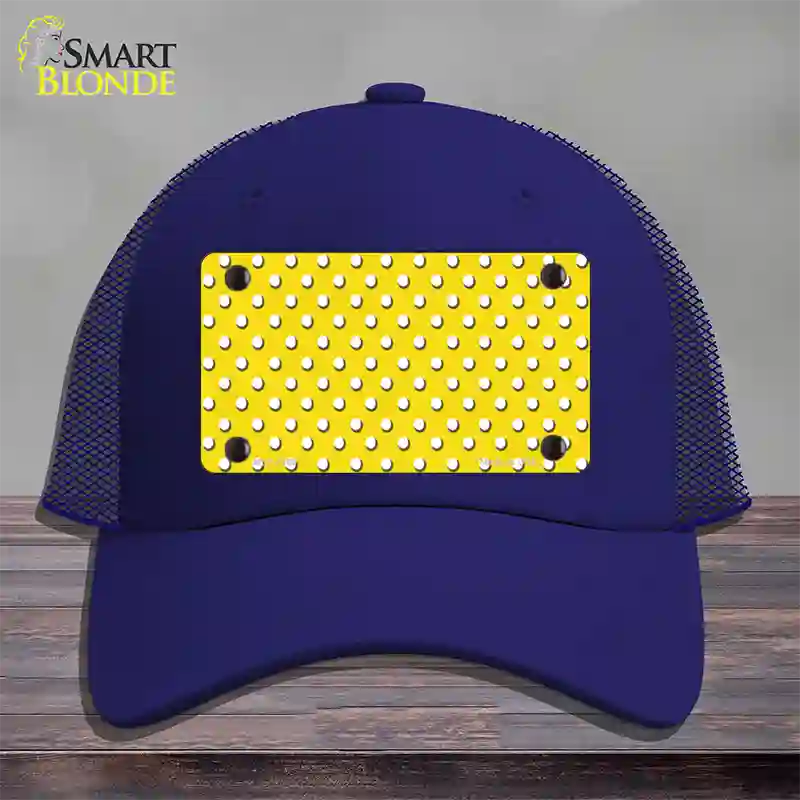Yellow Polka Dot Novelty License Plate Hat Mesh / Royal Blue