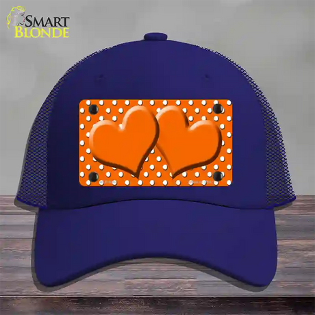 Orange White Polka Dot Center Hearts Novelty License Plate Hat Mesh / Royal Blue