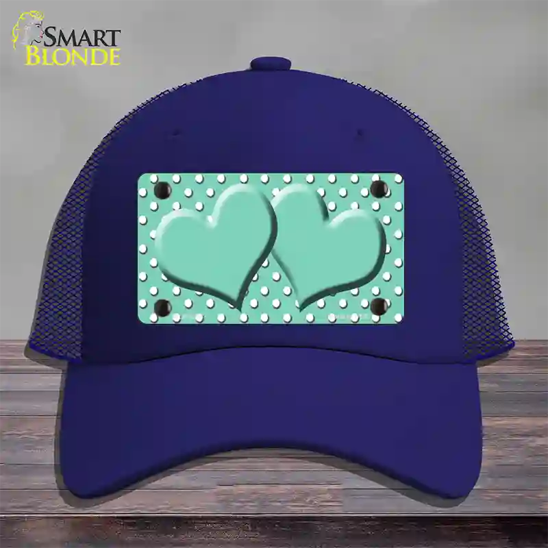 Mint White Polka Dot Center Hearts Novelty License Plate Hat Mesh / Royal Blue