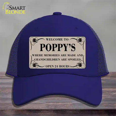 Welcome To Poppys Novelty License Plate Hat Mesh / Royal Blue