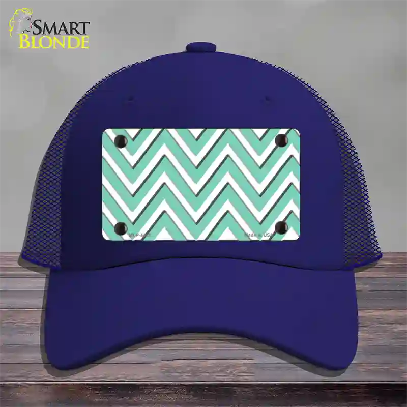 Mint White Large Chevron Novelty License Plate Hat Mesh / Royal Blue