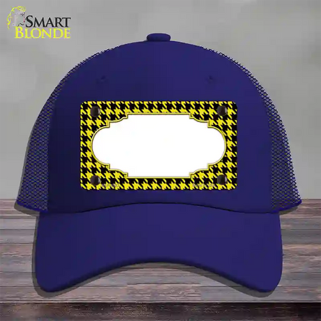 Yellow Black Houndstooth Scallop Center Novelty License Plate Hat Mesh / Royal Blue