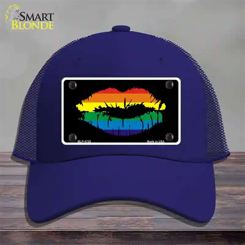 Lips Novelty License Plate Hat Mesh Royal Blue