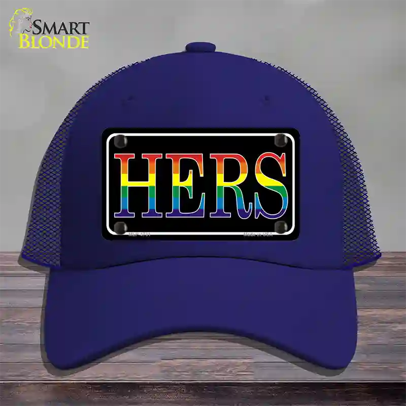 Hers Rainbow Novelty License Plate Hat Mesh Royal Blue