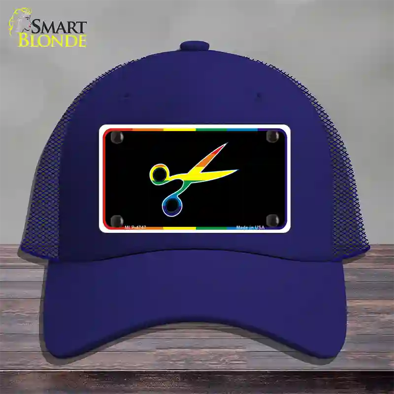 Scissors Novelty License Plate Hat Mesh Royal Blue