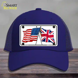 United States Britain Crossed Flags Novelty License Plate Hat Mesh / Royal Blue