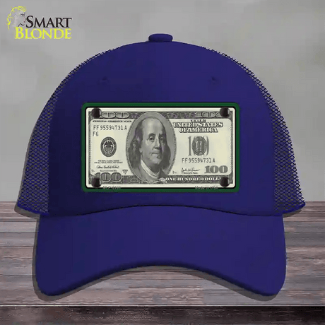 $100 Bill Novelty License Plate Hat Mesh / Royal Blue