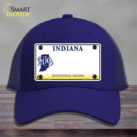 Indiana State Bicentennial Novelty License Plate Hat Mesh / Royal Blue