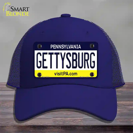 Gettysburg Pennsylvania State Novelty License Plate Hat Mesh / Royal Blue