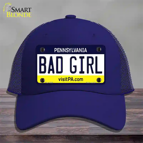 Bad Girl Pennsylvania State Novelty License Plate Hat Mesh / Royal Blue