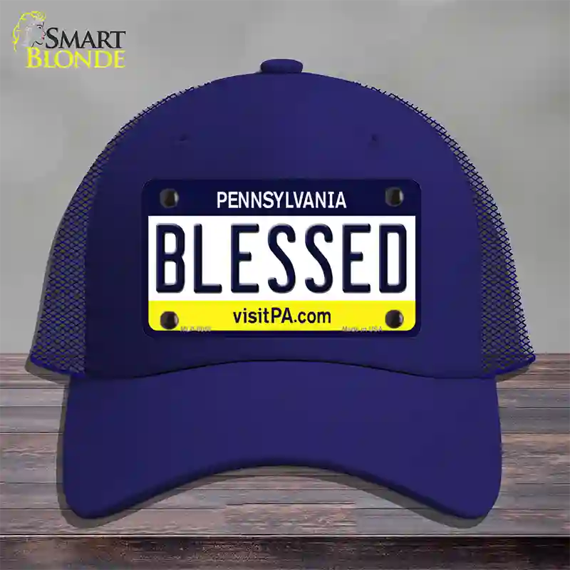 Blessed Pennsylvania State Novelty License Plate Hat Mesh / Royal Blue