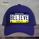 Believe Pennsylvania State Novelty License Plate Hat Mesh / Royal Blue