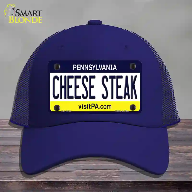 Cheese Steak Pennsylvania State Novelty License Plate Hat Mesh / Royal Blue