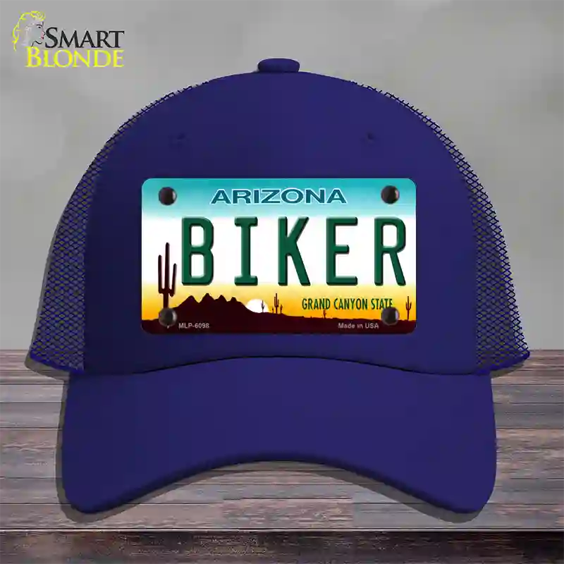 Arizona Biker Novelty License Plate Hat Mesh / Royal Blue