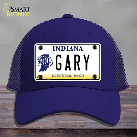 Gary Indiana Novelty License Plate Hat Mesh / Royal Blue