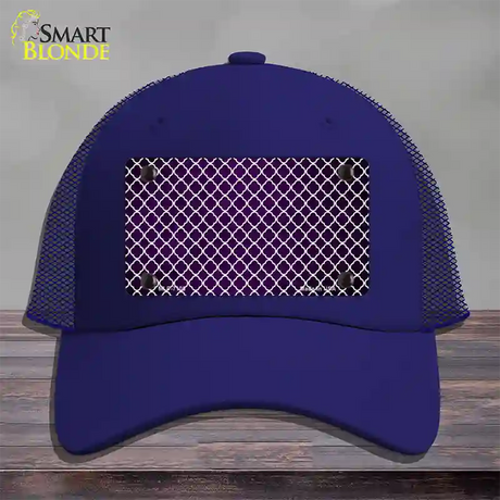 Purple White Quatrefoil Oil Rubbed Novelty License Plate Hat Mesh / Royal Blue
