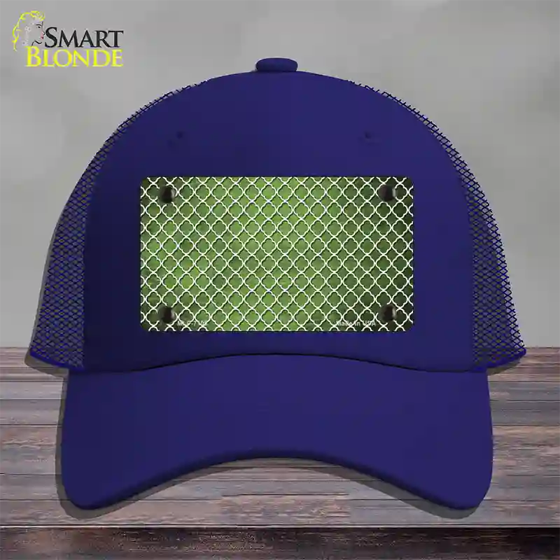 Lime Green White Quatrefoil Oil Rubbed Novelty License Plate Hat Mesh / Royal Blue