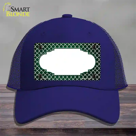 Green White Quatrefoil Scallop Oil Rubbed Novelty License Plate Hat Mesh / Royal Blue
