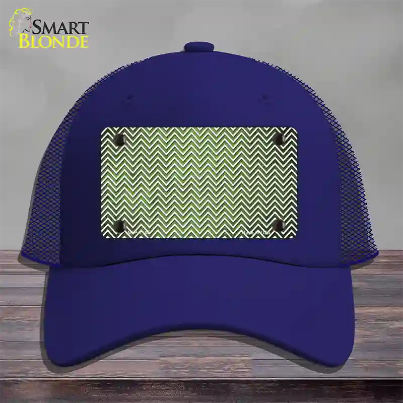 Lime Green White Small Chevron Oil Rubbed Novelty License Plate Hat Mesh / Royal Blue