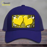 Paw Heart Yellow White Novelty License Plate Hat Mesh / Royal Blue