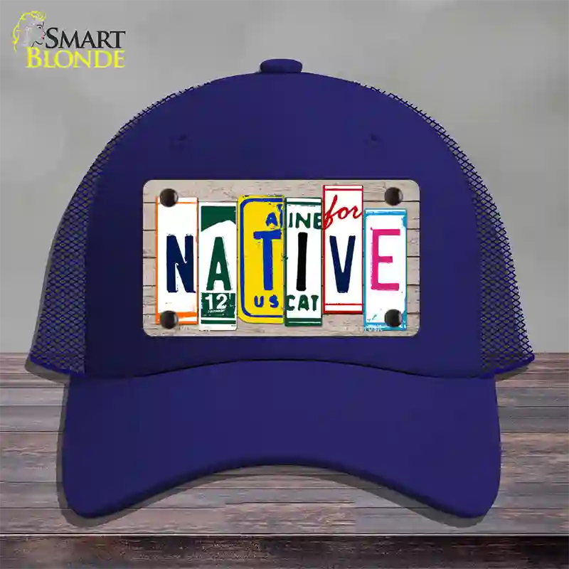 Native License Plate Art Wood Novelty License Plate Hat Mesh / Royal Blue