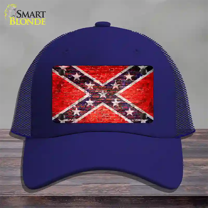 Rebel Flag Brick Wall Novelty License Plate Hat Mesh / Royal Blue