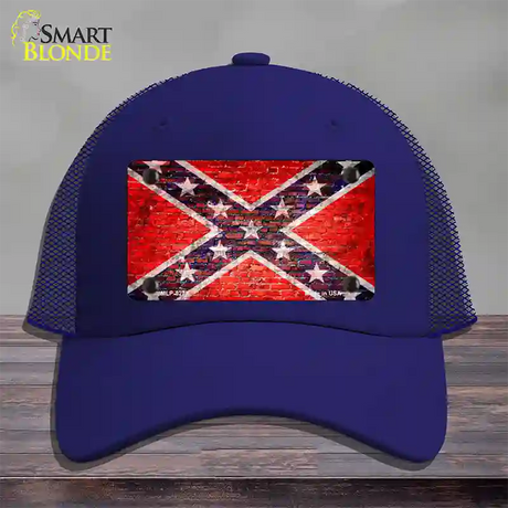 Rebel Flag Brick Wall Novelty License Plate Hat Mesh / Royal Blue