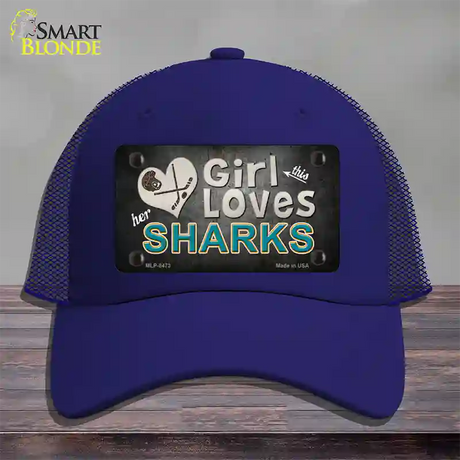 This Girl Loves Her Sharks Novelty License Plate Hat Mesh / Royal Blue