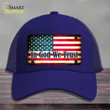 In God We Trust American Flag Novelty License Plate Hat Mesh / Royal Blue