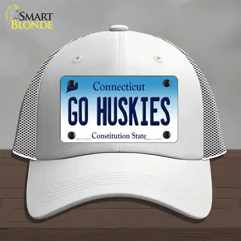 Go Huskies Connecticut Novelty License Plate Hat Mesh / White