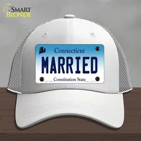 Married Connecticut Novelty License Plate Hat Mesh / White
