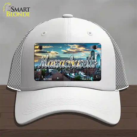 Massachusetts Sunset Skyline State Novelty License Plate Hat Mesh / White