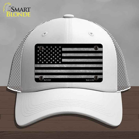 American Flag Black and Gray Novelty License Plate Hat Mesh White