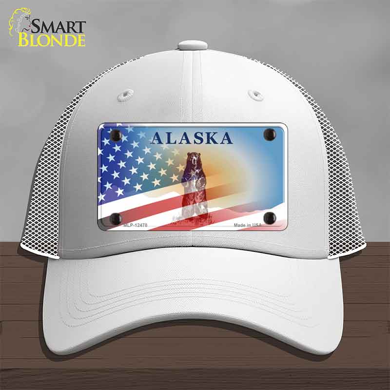 Alaska Bear with American Flag Novelty License Plate Hat HAT-MLP-12478