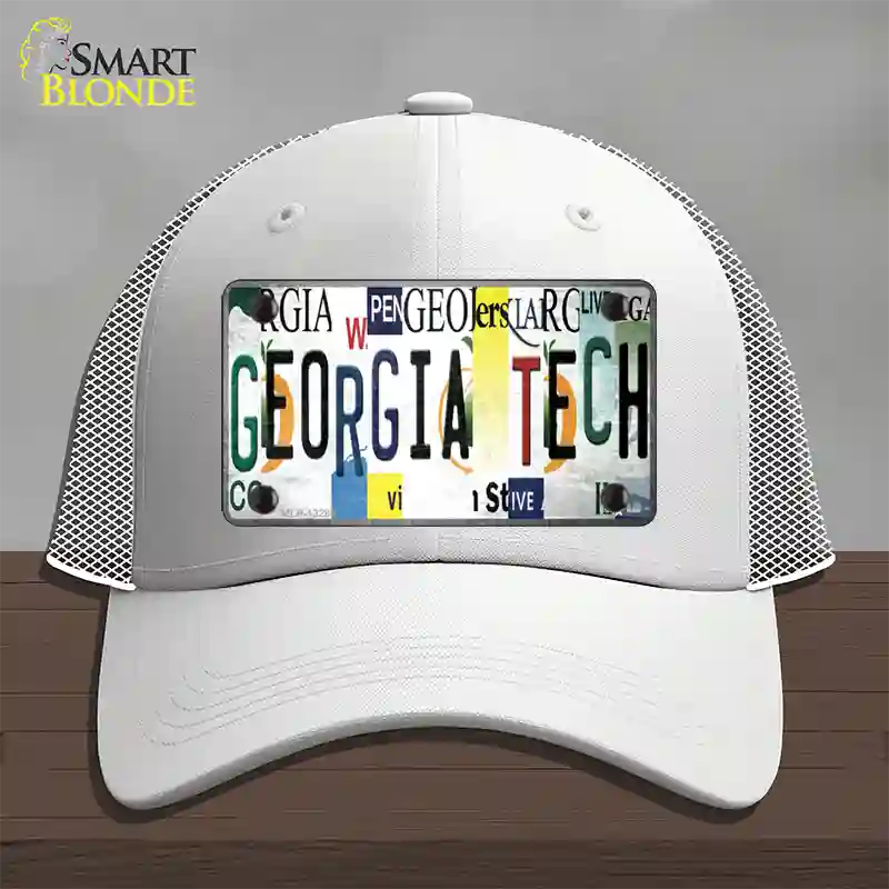 Georgia Tech Strip Art Novelty License Plate Hat Tag Mesh White
