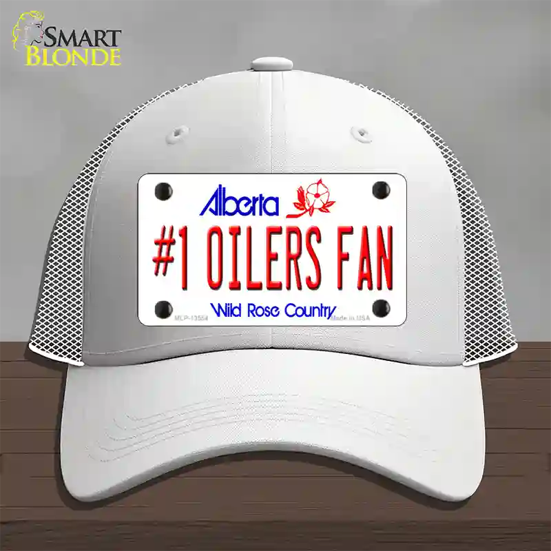 Number 1 Oilers Fan Novelty License Plate Hat Tag Mesh / White