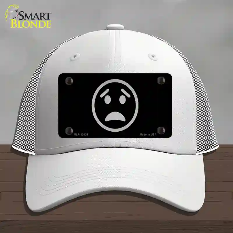 Worried Black Novelty License Plate Hat Tag Mesh White