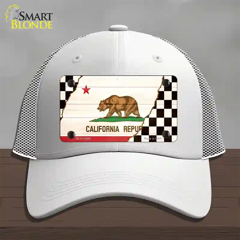 California Racing Flag Novelty License Plate Hat Tag Mesh White