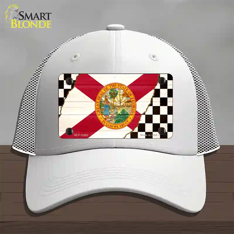 Florida Racing Flag Novelty License Plate Hat Tag Mesh White