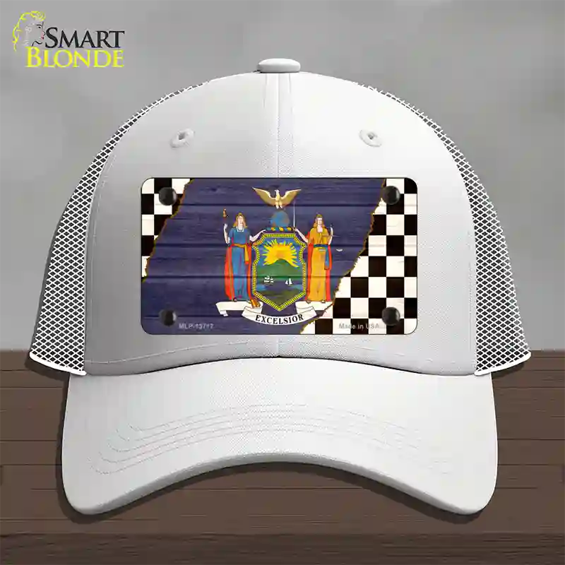 New York Racing Flag Novelty License Plate Hat Tag Mesh White